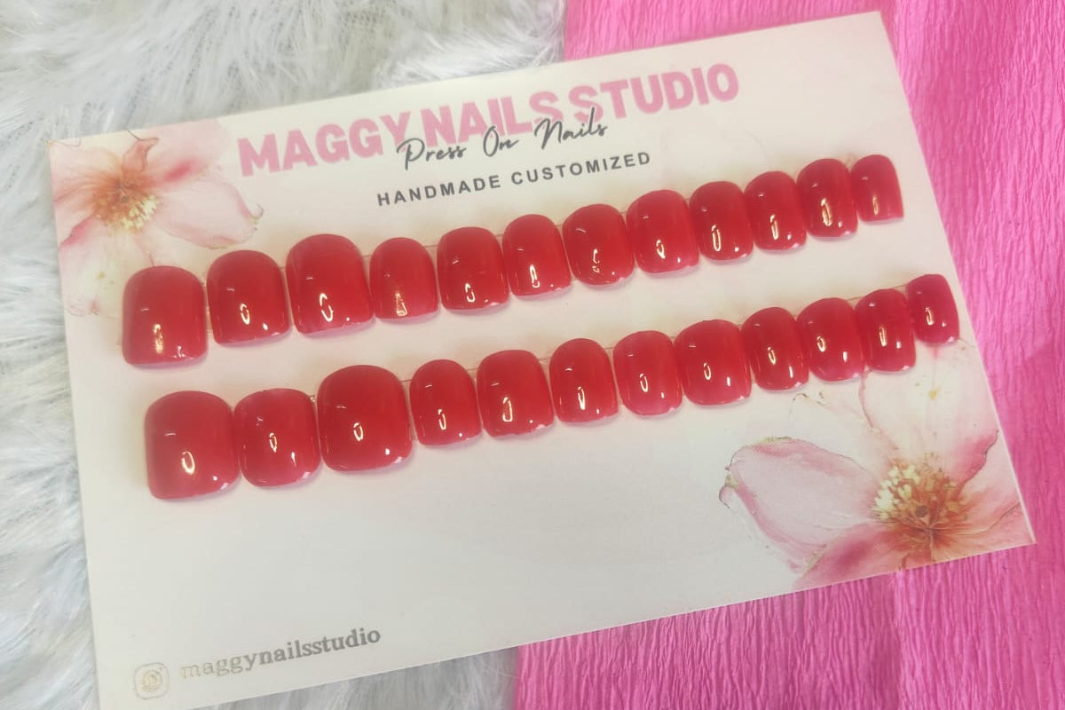 Red Short Square Nails