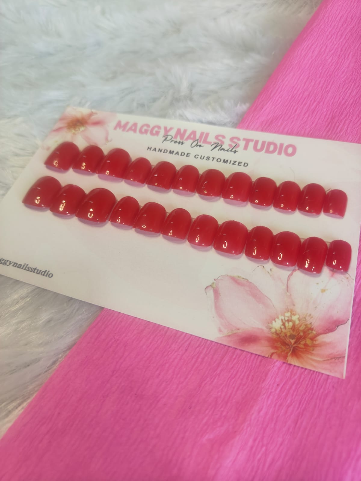 Red Short Square Nails