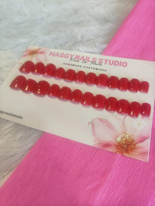 Red Short Square Nails